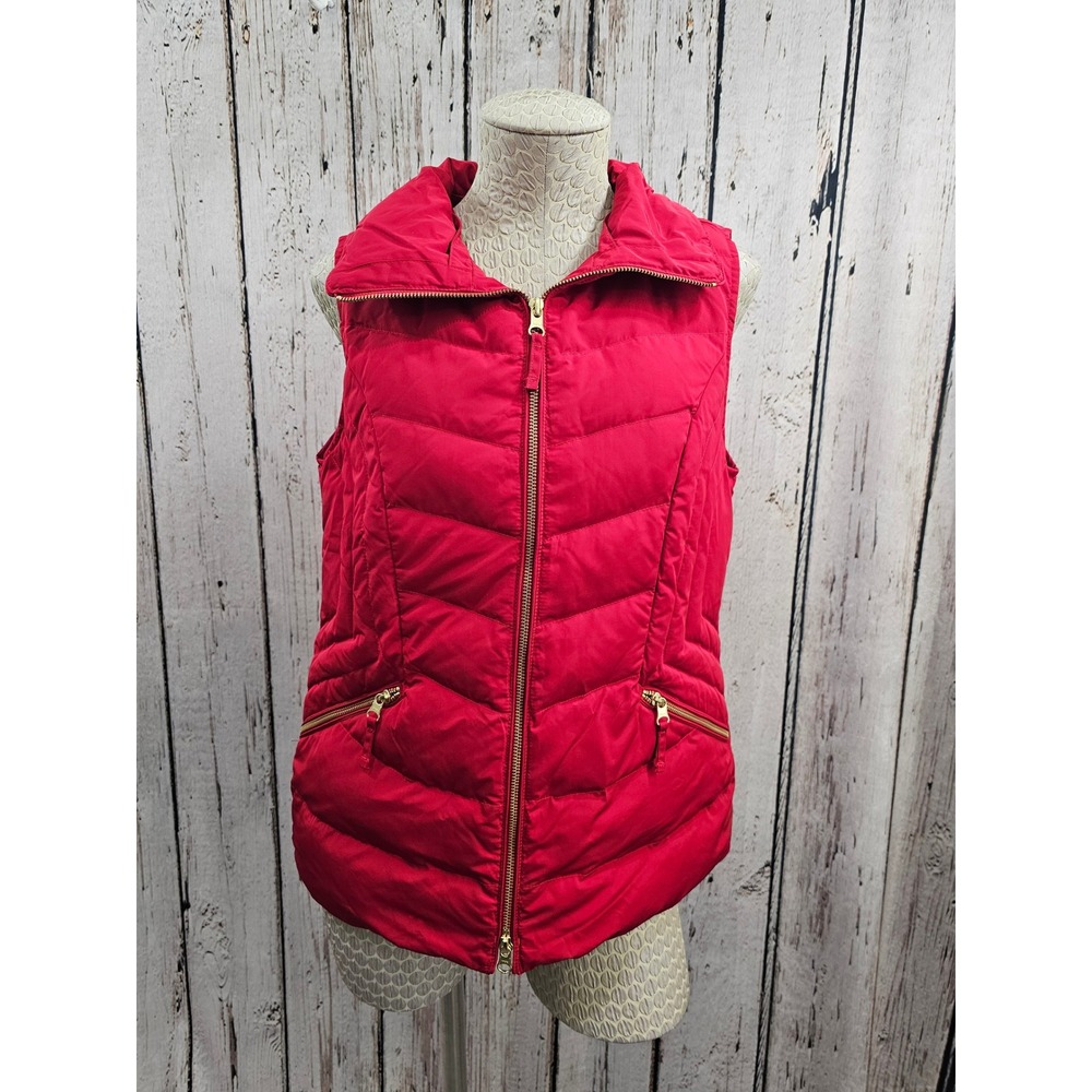 Talbots S Puffer Vest Quilted Down Fill‎ Red Gold Zip Winter Warm Outerwear EUC